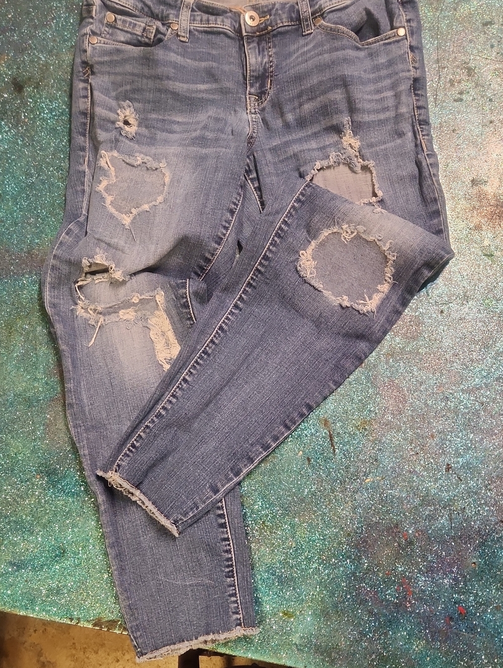 torrid Distressed Light Blue Ankle Skinny Jeans